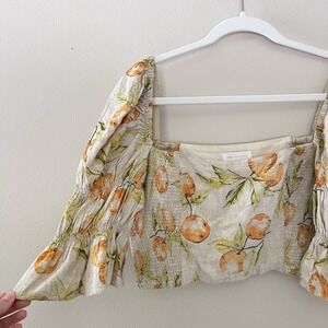 Urban Outfitters Women's Crop Top Blouse Citrus M Renaissance Puff Sleeve Smock